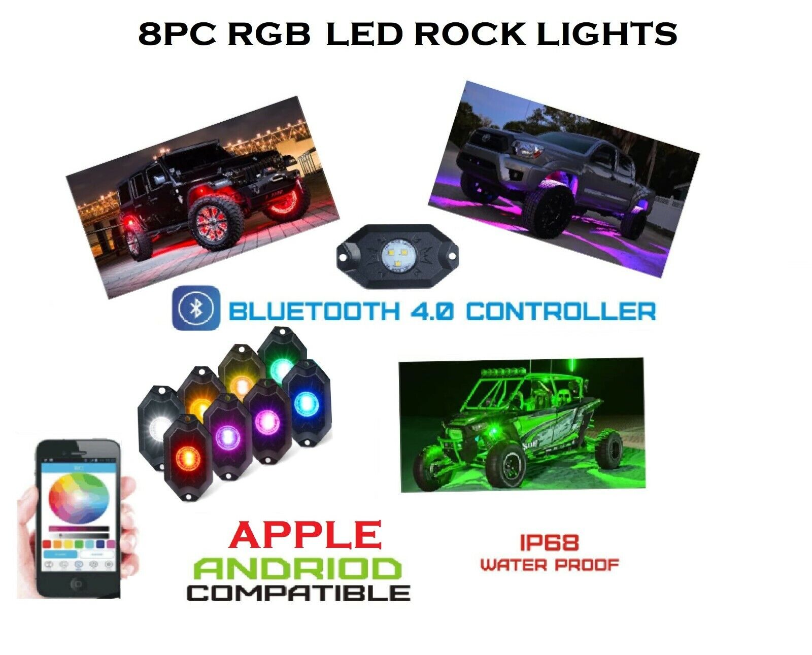8 Pcs RGB LED Light Rock Bluetooth For Can-Am Maverick X3 & MAX