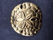 1980s Brooch Lapel Sand Dollar Shell Seashore Matte Gold Tone Metal Pin Vintage