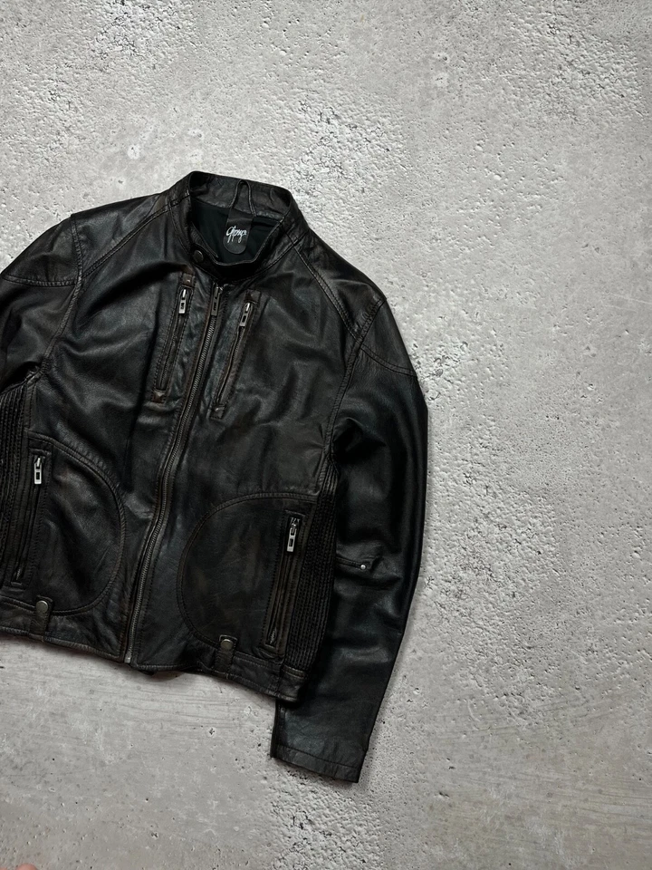 Chaqueta de motociclista de cuero negra/marrón Gipsy para hombre M – Moto cremallera envejecida Foto 2 de 4