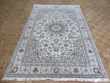 6'7 x 10'1 Hand Knotted Ivory Fine Nain With Silk Oriental Rug G14790