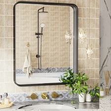 ZUNMOS Black Bathroom Vanity Mirror 24x36 Inch Metal Frame Rustic Tempered Glass