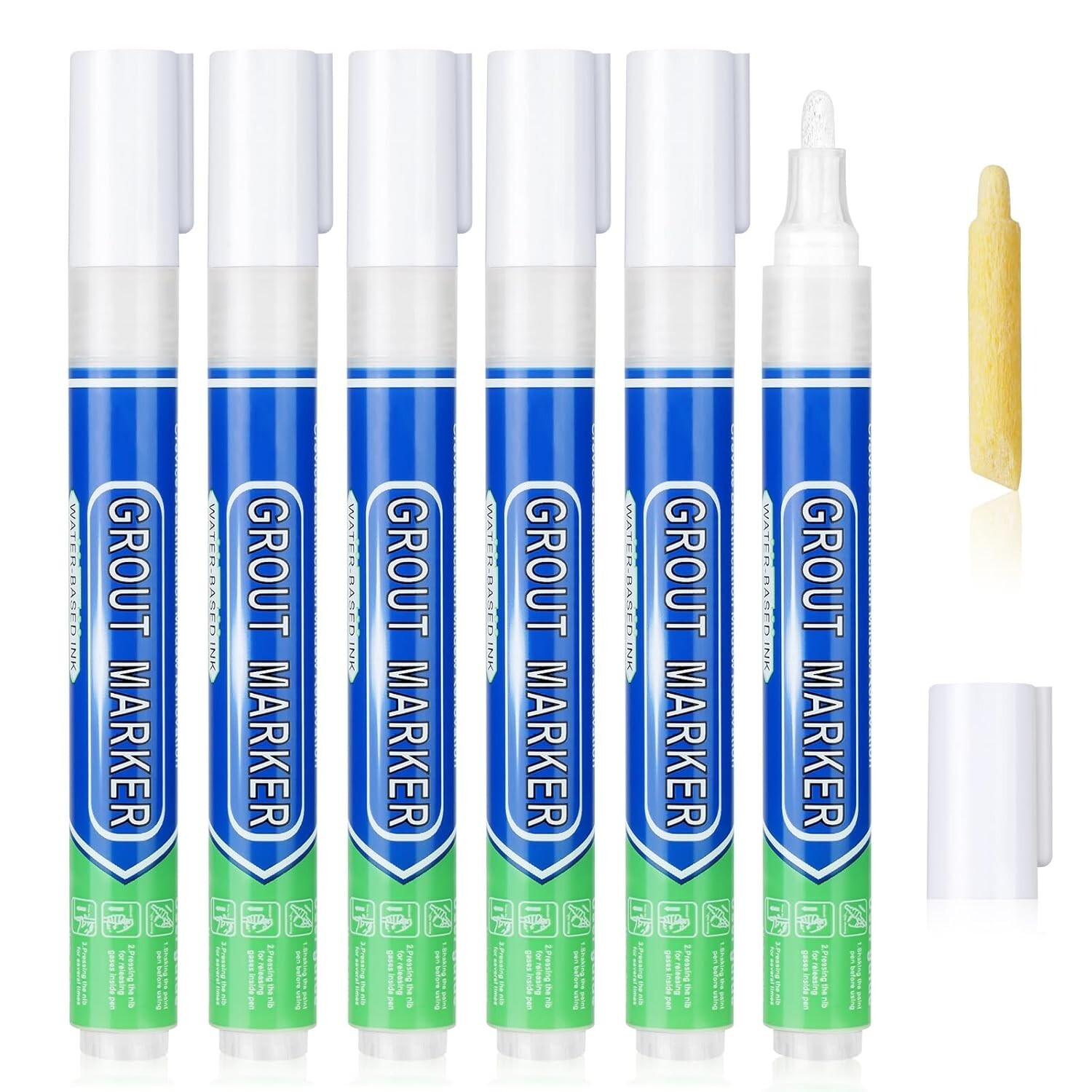 6PCS Tile Grout Pen White Paint Marker Reviver with Replacement Nib for Bathroom
