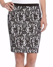 Karen Kane 4L30539 Black/White Stretch Bonded Lace Pull-on Pencil Skirt - $79