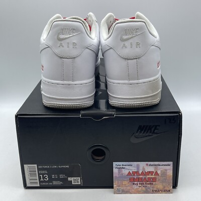 Size 13 - Nike Air Force 1 x Supreme Low Box Logo - White Leather