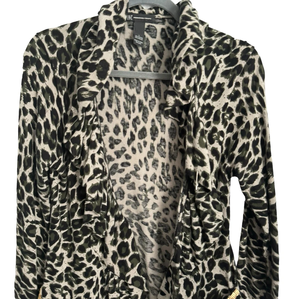 Cárdigan International Concepts Talla Grande Verde Estampado Multi Animal Mujer Sudador Foto 2 de 4