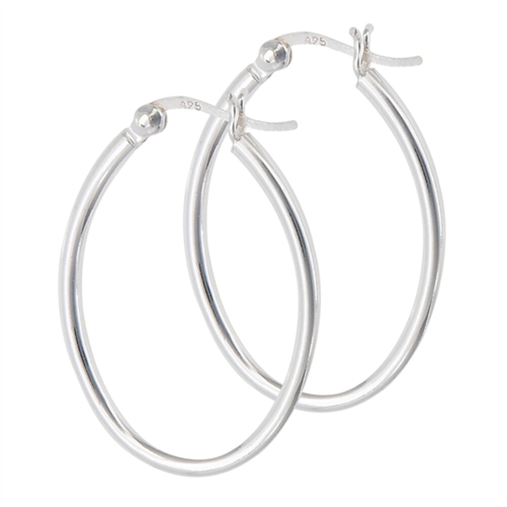 Classic High Polish Oval Hoop Simple Sterling Silver Formal