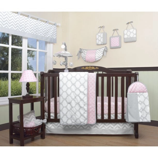 Pink and gray chevron crib bedding sets sales