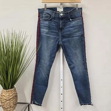 Current/Elliott Distressed Skinny Jeans with Side Stripes
