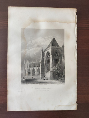 ANTIKER ORIGINAL S/W STICH - SAKRALE / GOTISCHE ARCHITEKTUR - YORK KATHEDRALE - 1851