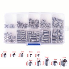 200pcs Stainless Steel Allen Head Socket Hex Set Grub Screw Assortment Cup Point