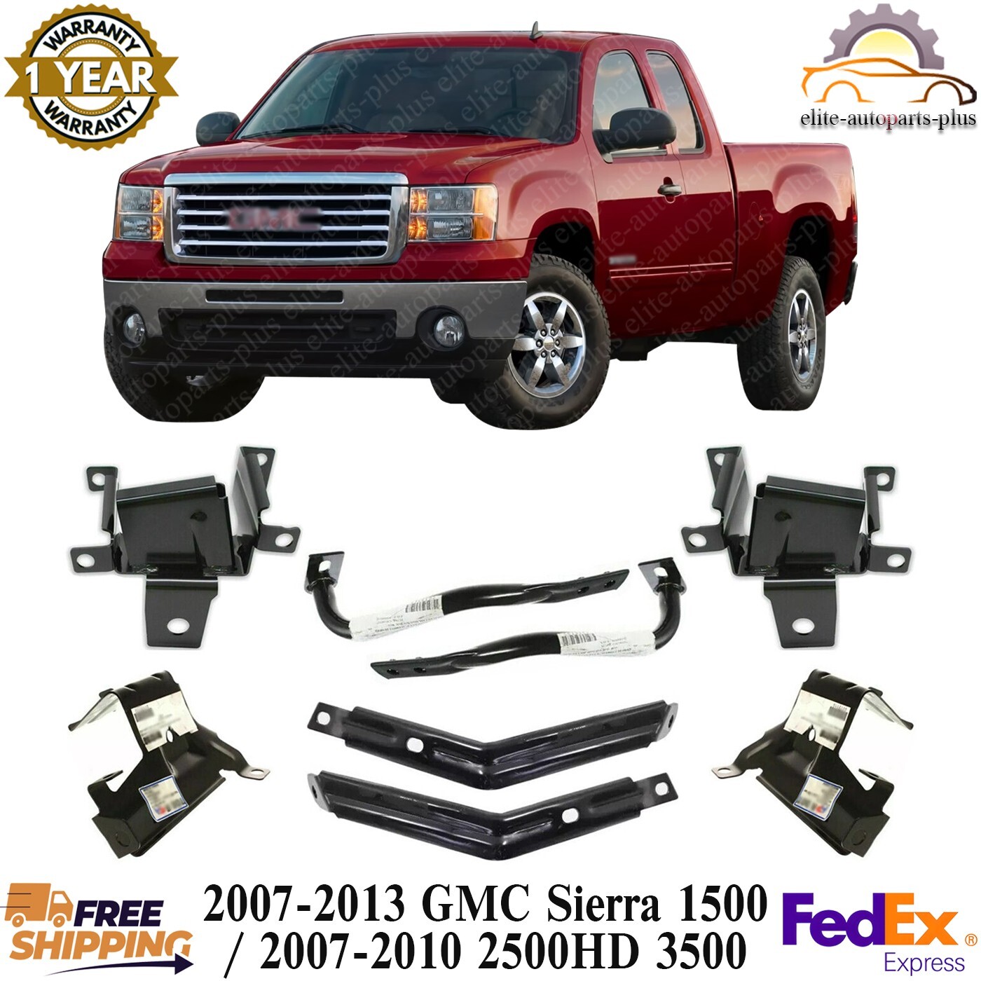 8 Pcs Front Bumper Brackets Kit For 2007-2013 GMC Sierra 1500/ 07-10 2500HD 3500