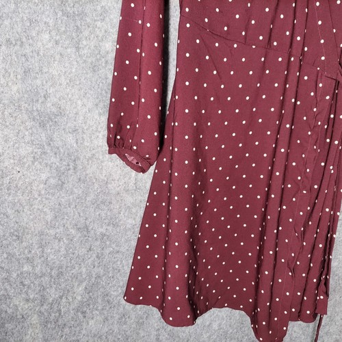 Loft Ann Taylor Kleid 8 Wickel Bindebänder Polka Dot Burgund leicht Retro feminin - Bild 3 von 9