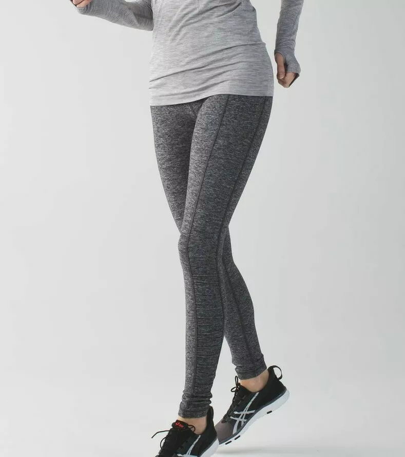 Lululemon Run Turn Around Tight Heathered Gray Black Ruched Leggings Size 8