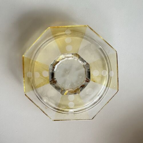 Antique Wheel Etched Topaz Yellow and Clear Glass Compote - Picture 3 of 7