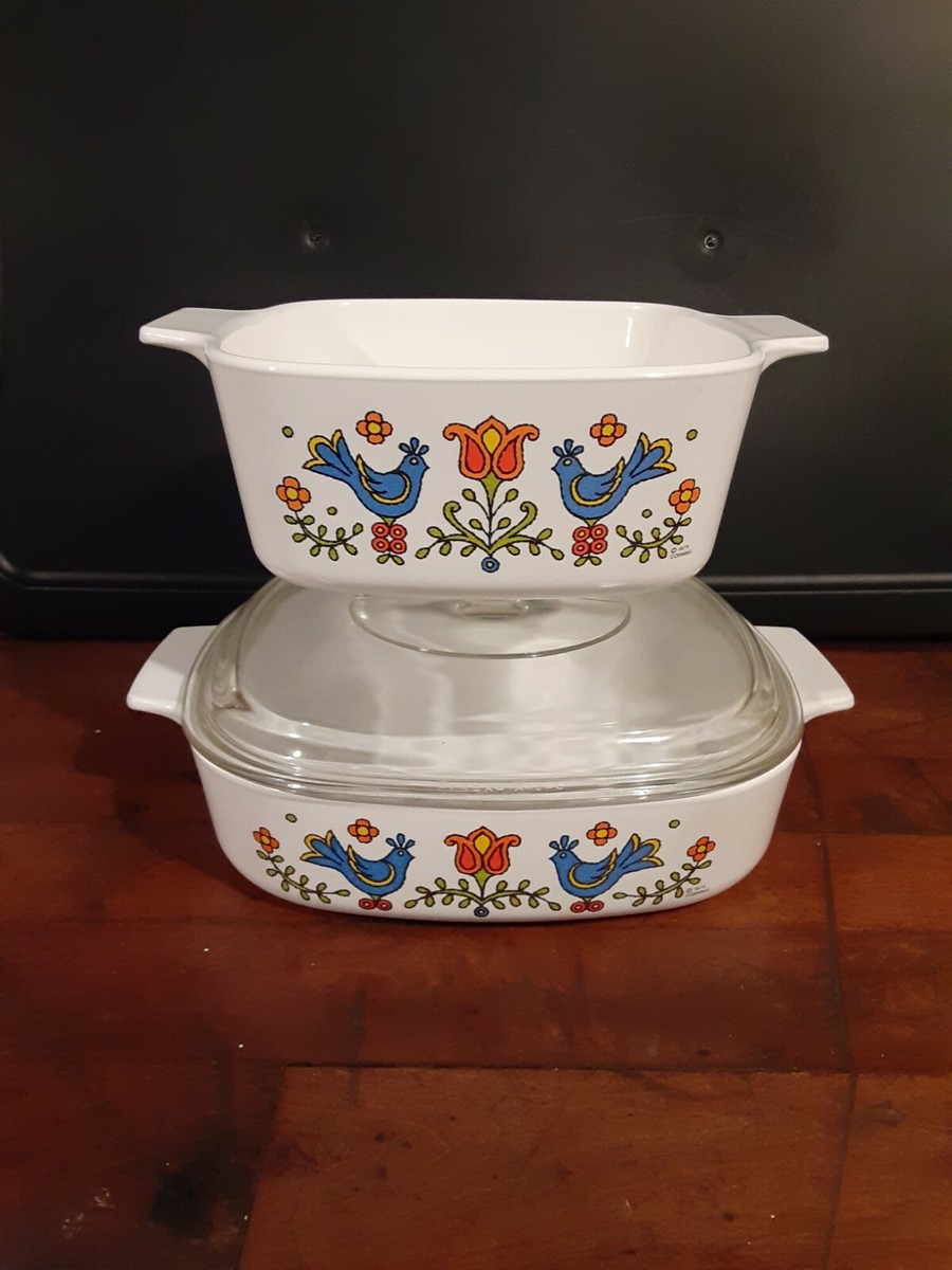 米軍 実物 OLD PYREX デザートプレート② Vintage Corning Ware / Pyrex Festival Blue Bird Floral 2