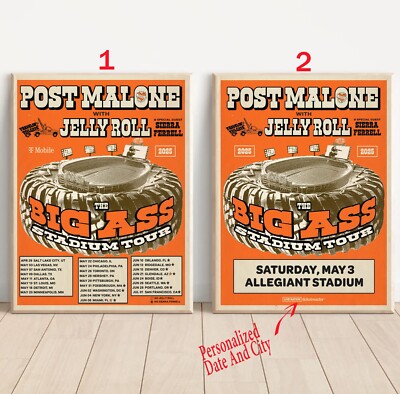 Custom Post Malone and Jelly Roll US 2025 Tour Poster