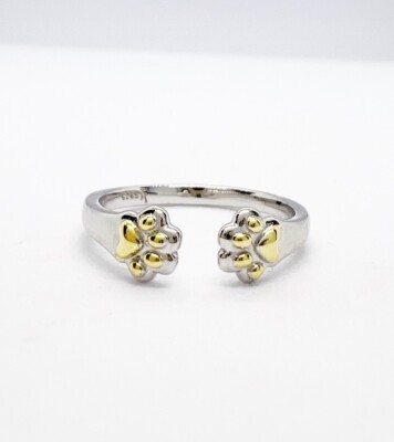 Pfotenabdruck verstellbarer Ring Katze Hund Tier echt 925 Sterling Silber  