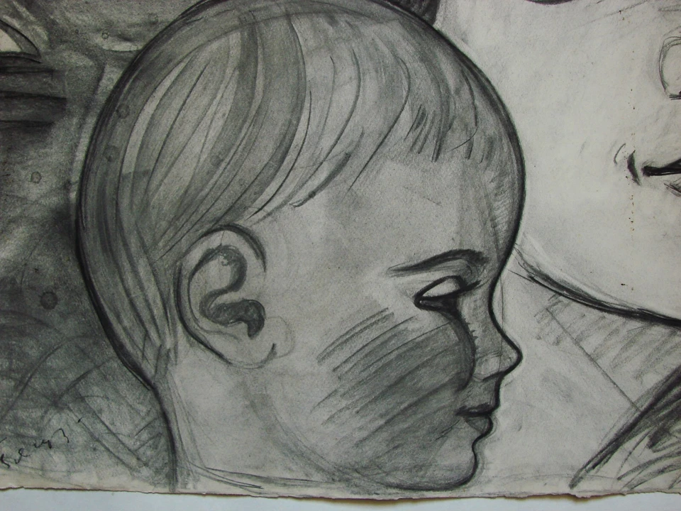 Ukrainian Soviet USSR Painting portrait mother and child woman poster realism - Image 4 of 4