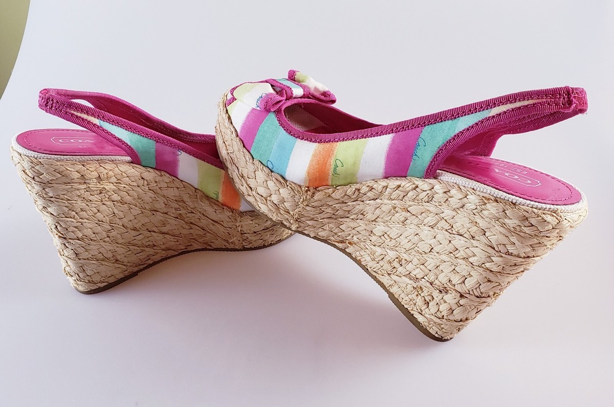 Coach Sz 6.5M Grace Espadrille Wedge Platform Heels Peep Toe