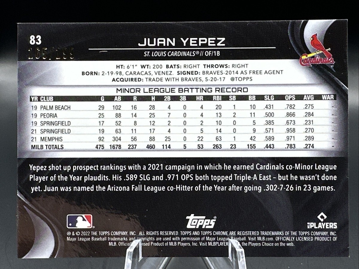 Juan Yepez #83 Rookie Black Refractor 165/199 2022 Topps