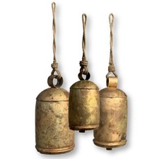 Oversized Large Metal Bells in Burnished Gold Set of 3 - Rustic Christmas Decor