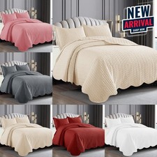 3 Piece Quilted Bedspread Bed Throw Single Double King Size Embossed Bedding Set