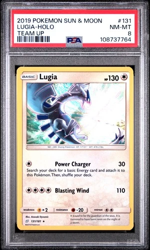 2019 POKEMON SUN & MOON TEAM UP #131 LUGIA-HOLO PSA 8