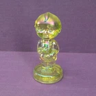 Fenton Glossy Iridescent Green Glass Doll Figurine on Round Base Decorative