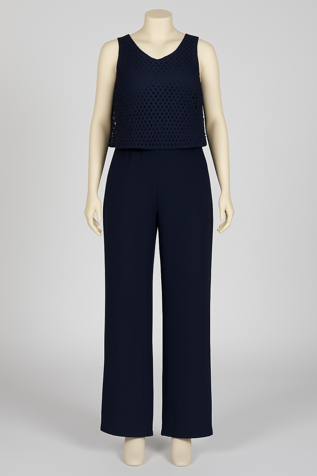 Shelby & Palmer Women’s Jumpsuit Size PL – Navy Blue Lace Overlay Top Sleeveless