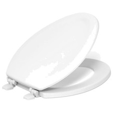Stonewood Elongated Wood Toilet Seat with Color-Matched Hinges   Elegant White