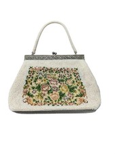 Vintage Micro Beaded Petit Point Floral Purse Handbag Collectible Romantic