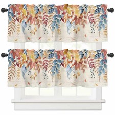 Autumn Botanical Leaf Valance Set 2 Panels 54x18in Watercolor Print