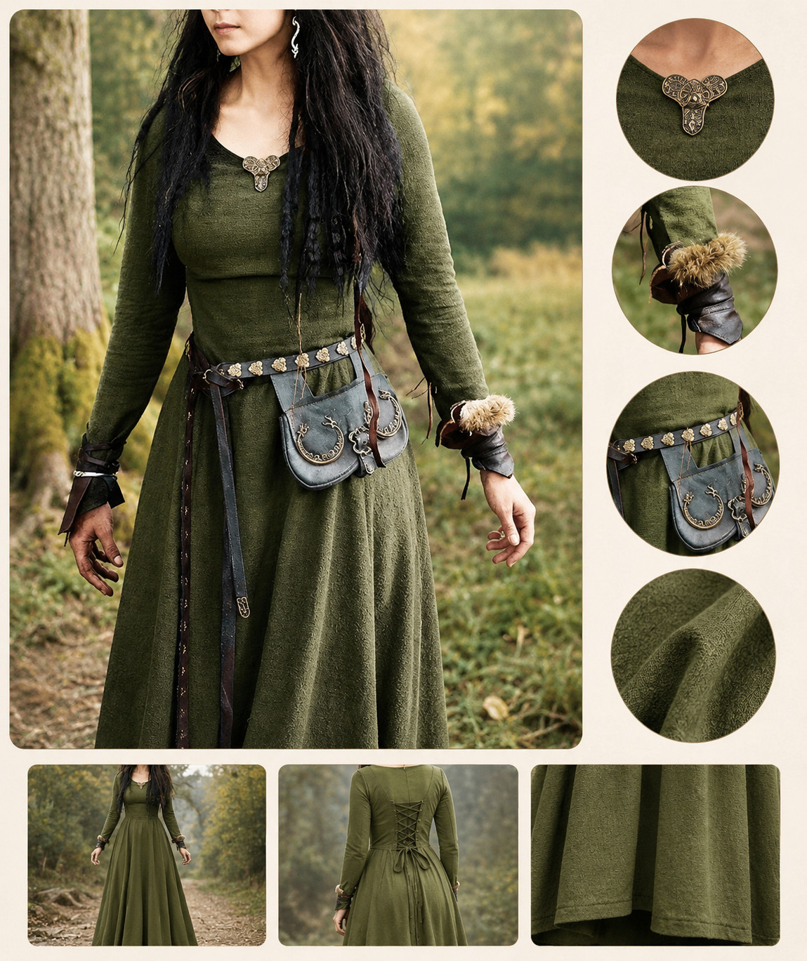 Mujeres Medieval Gótico Maxi Disfraz Vestido Manga Larga Renacimiento Juegos con disfraces Vestido