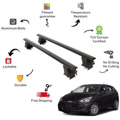 Bare Roof Rack Cross Bars Set for HYUNDAI Accent V HC HB 5 Door 17-Up Black