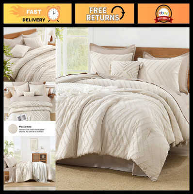 California King Comforter Set, 3-Piece Oversized Tufted Boho Bedding, Fluffy Che