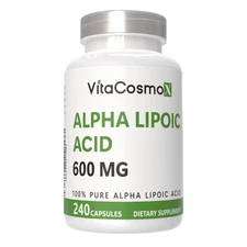 VitaCosmoX Alpha Lipoic Acid (ALA) 600mg Per Serv 240 Vegetable Caps Antioxidant