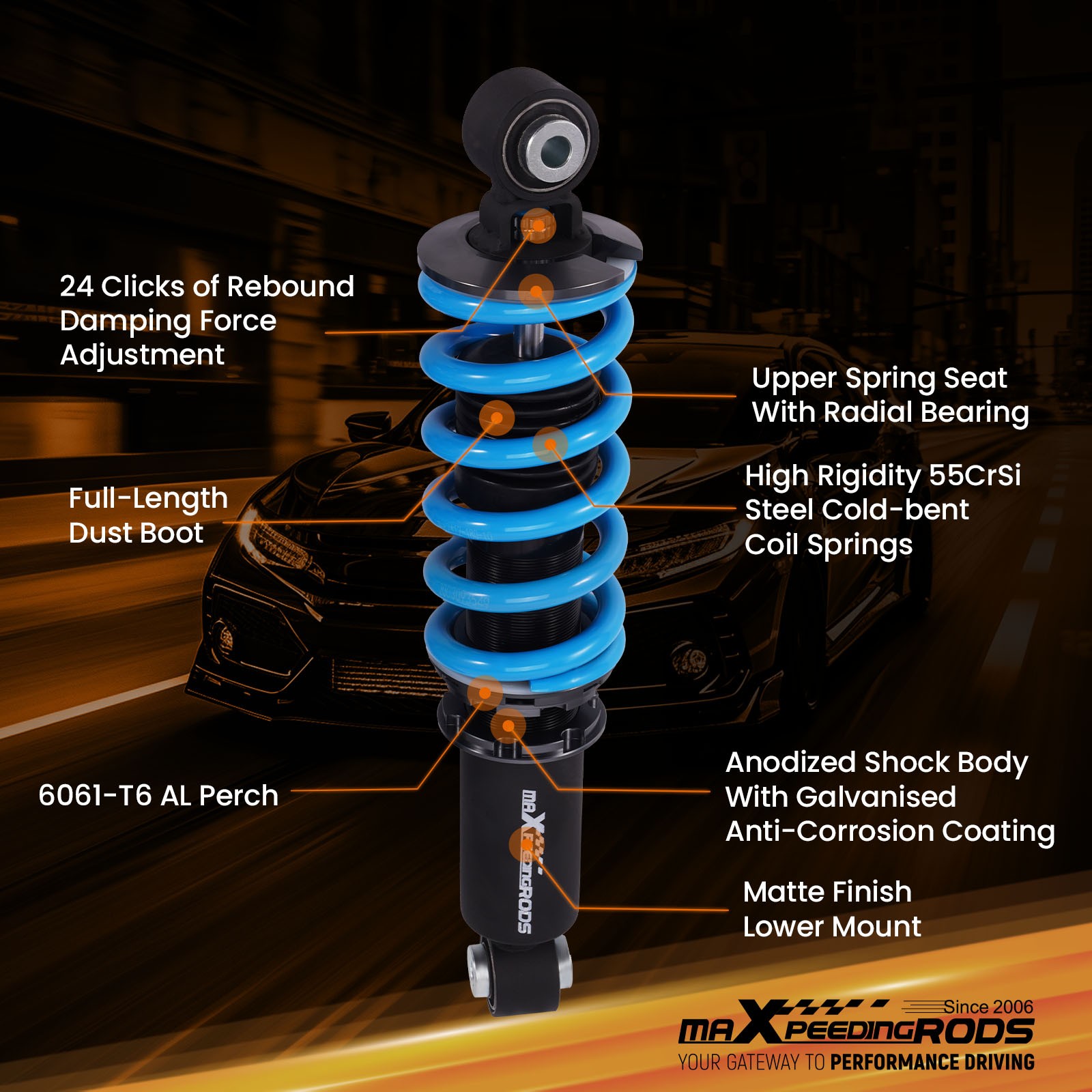 24 Step Damper Coilovers Suspension Lowering Kit for Audi R8 2008-2015 Type 42