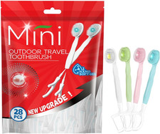 28 Packs Mini Brushes-Disposable Toothbrushes with Toothpaste Floss Pick T