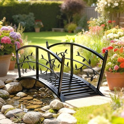 Outsunny Gartenbrücke aus Metall 120 cm Teichbrücke mit Sicherheitsgeländern