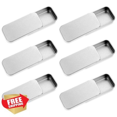 6 Pcs Rectangular Metal Tin Boxes Mini Storage Containers Silver