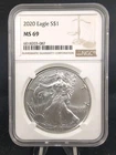 2020 S$1 American Silver Eagle NGC MS 69  #6509