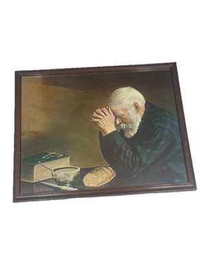 Daily Bread Man Prays Table Grace Religious Picture Wood Framed Art Print 16x21