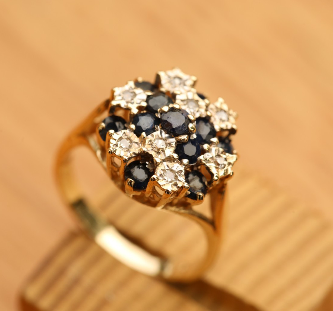 Flower Cluster Ring Sapphires Diamonds