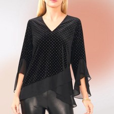 Vince Camuto Layered V Neck Top in Rich Black and Silver Size Med