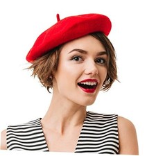 Vintage French Beret - Unisex Wool Hat for Men Women, Cosplay, Costume Red
