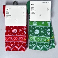 Nike Elite "Ugly Sweater" Holiday Socks 2pk - Red Green - Youth 10C-3Y NWT