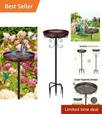 Large Capacity Vintage Bird Bath for Birds - Antique Bronze with Easy Clean Bowl