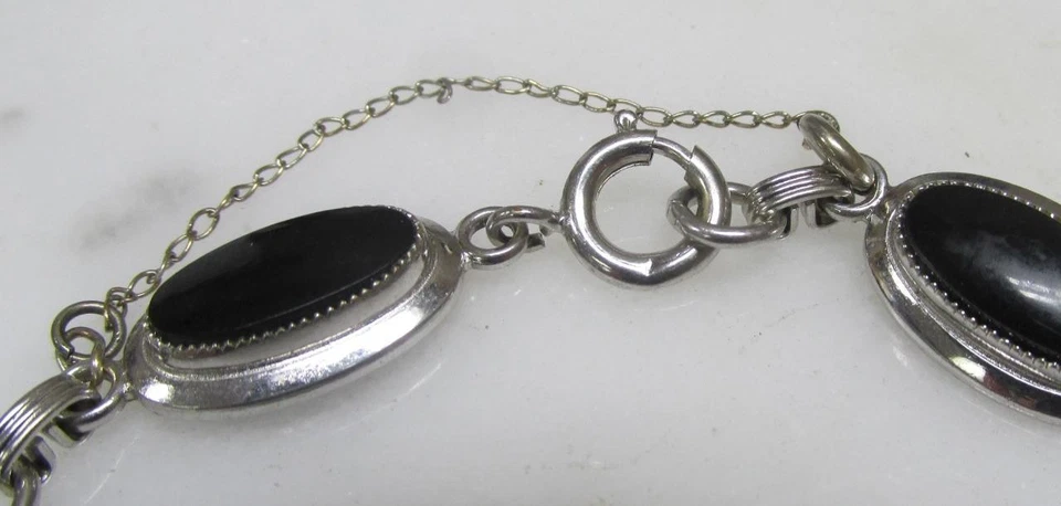 Brazalete de eslabones de ónix negro relleno de oro blanco de 12K ~ 7-1/4" ~ 12,4 gramos ~ 13-G958 Foto 4 de 4