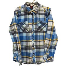 Quiksilver Flannel Shirt Boys Size XL Blue Yellow Plaid Shacket Missing Button