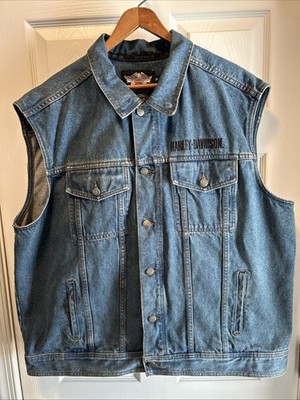 HARLEY DAVIDSON Authentic DENIM BIKER Vest Embroidered Spread EAGLE Men s 2XL
